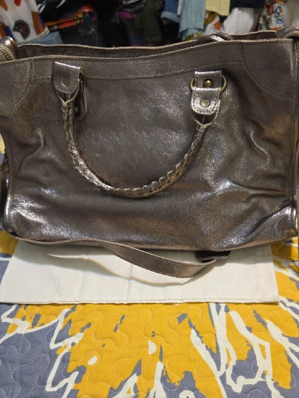 Italian Metallic Bronze Leather Satchel Bag